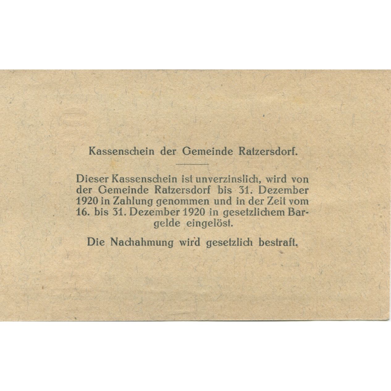Biljet, Oostenrijk, Ratzersdorf, 60 Heller, Maison 1920-12-31, SPL Mehl:FS 822