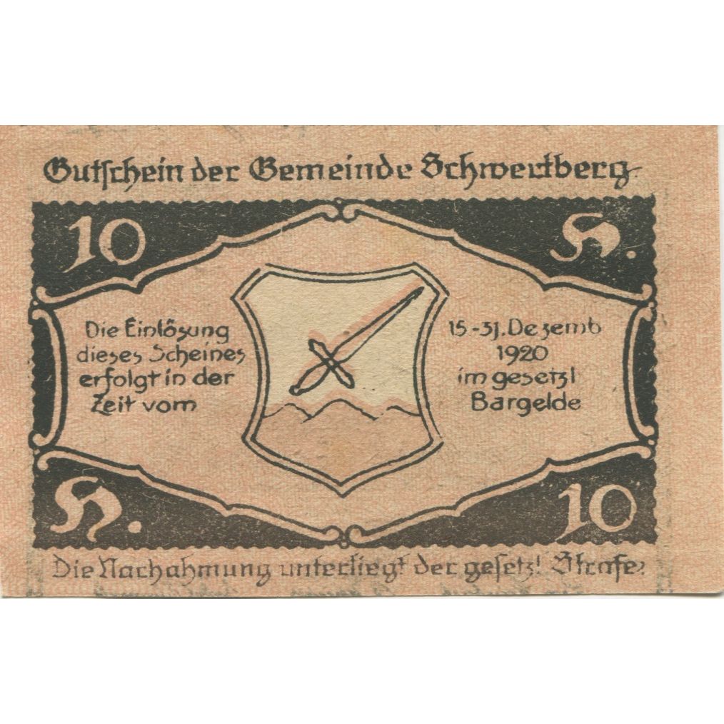Geldschein, Österreich, Schwertberg, 10 Heller, village, 1920 UNZ- Mehl:FS 984Ia