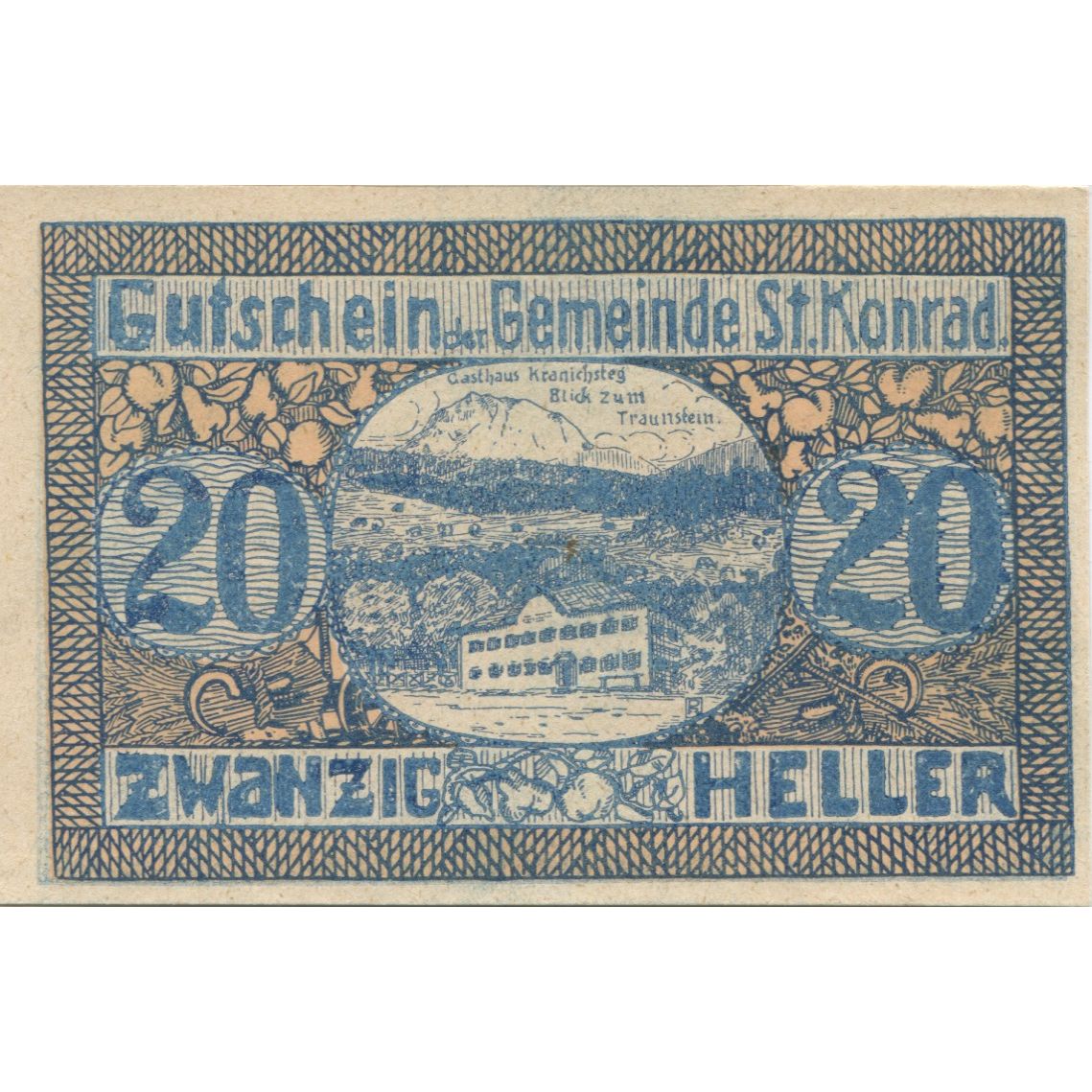 Nota, Áustria, ST KONRAD, 20 Heller, montagne, 1920, UNC(63), Mehl:FS 899