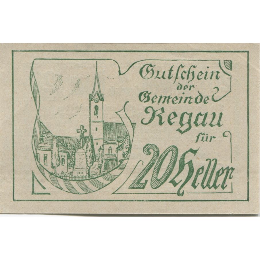 Geldschein, Österreich, Regau, 20 Heller, Eglise, 1920, UNZ-, Mehl:FS 825