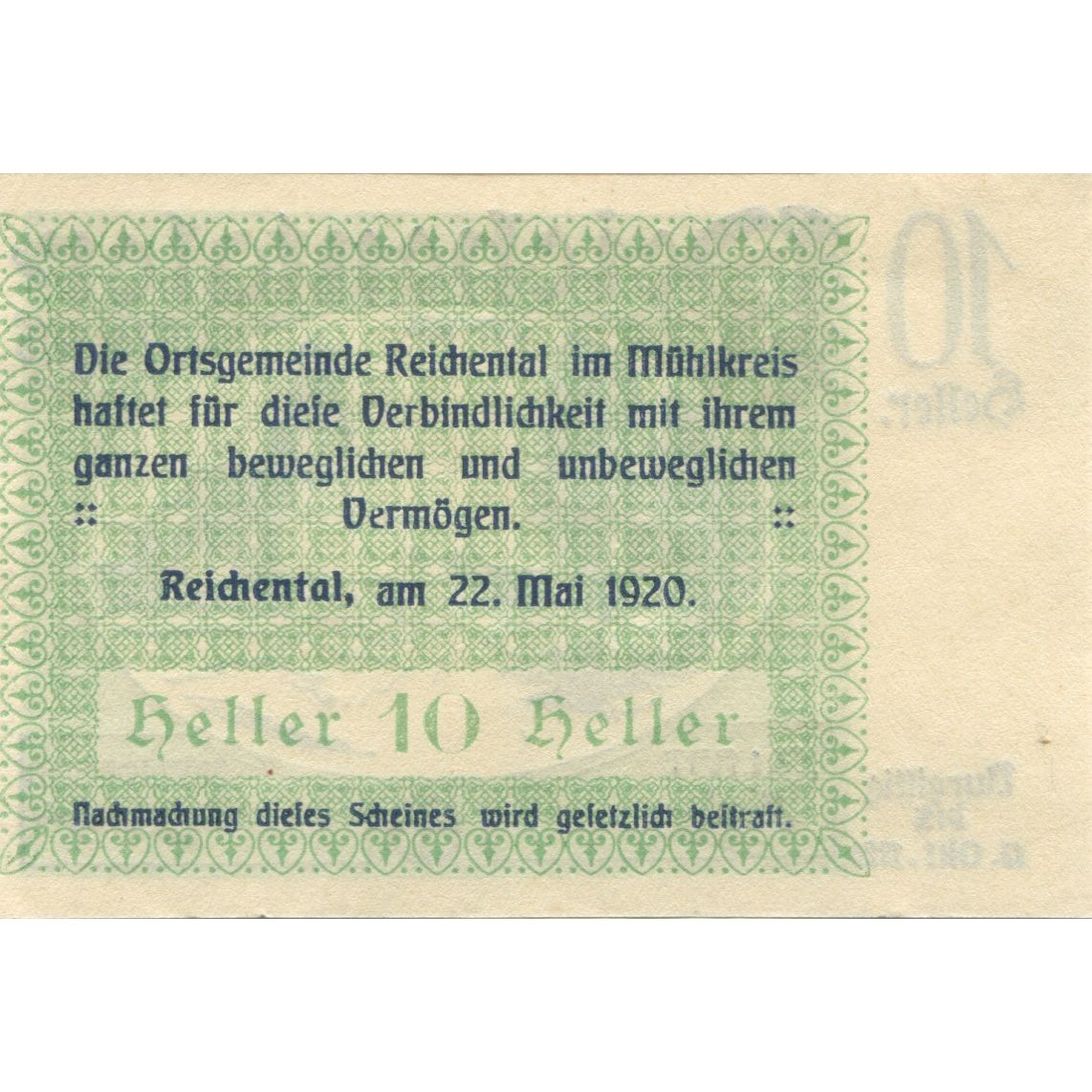 Geldschein, Österreich, Reichental, 10 Heller, Eglise, 1920, UNZ- Mehl:FS 827Ia