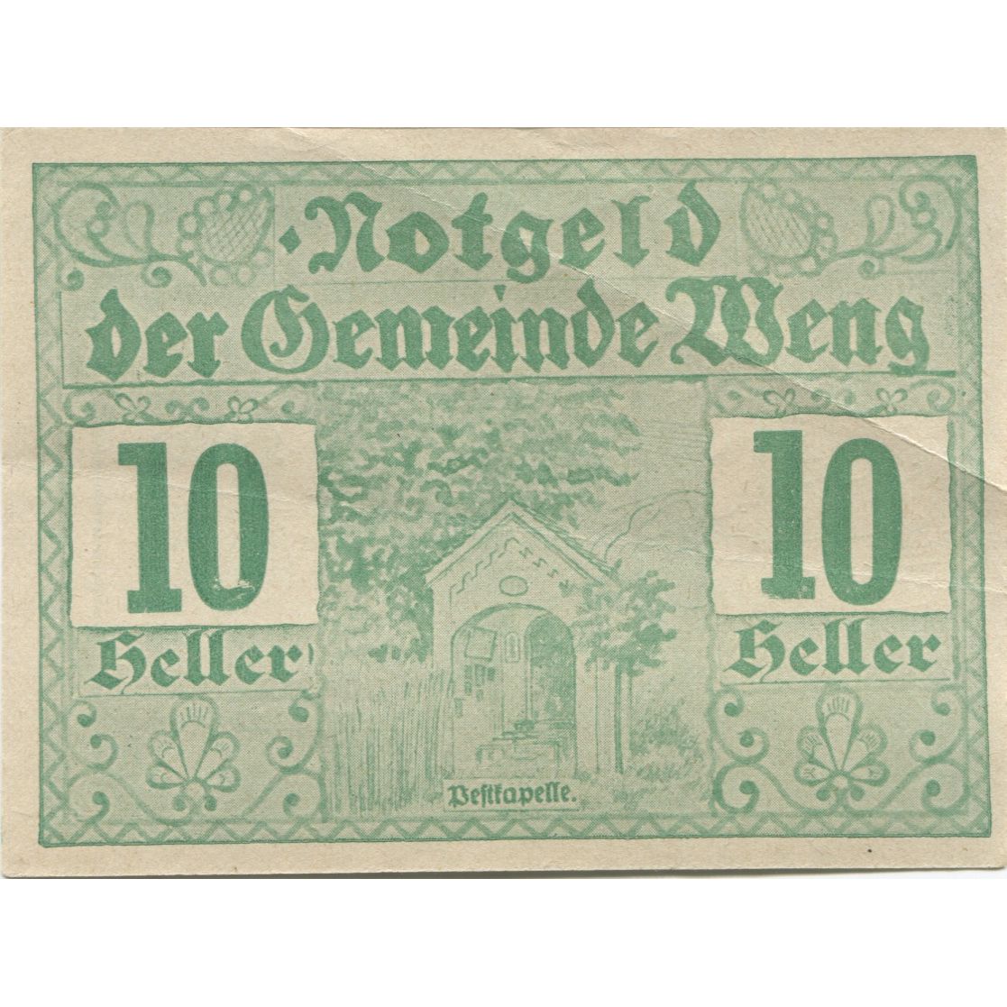Billet, Autriche, Weng, 10 Heller, Monument 1920-12-31, SPL Mehl:FS 1171I.1