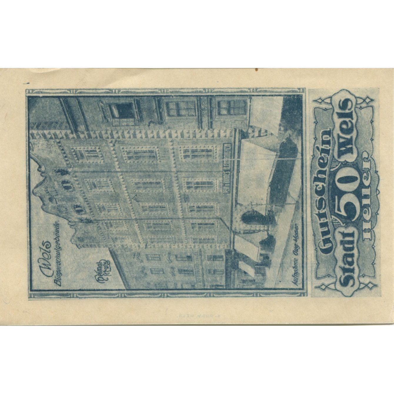Billet, Autriche, Wels, 50 Heller, Batiment, 1920, SPL, Mehl:FS 1167II