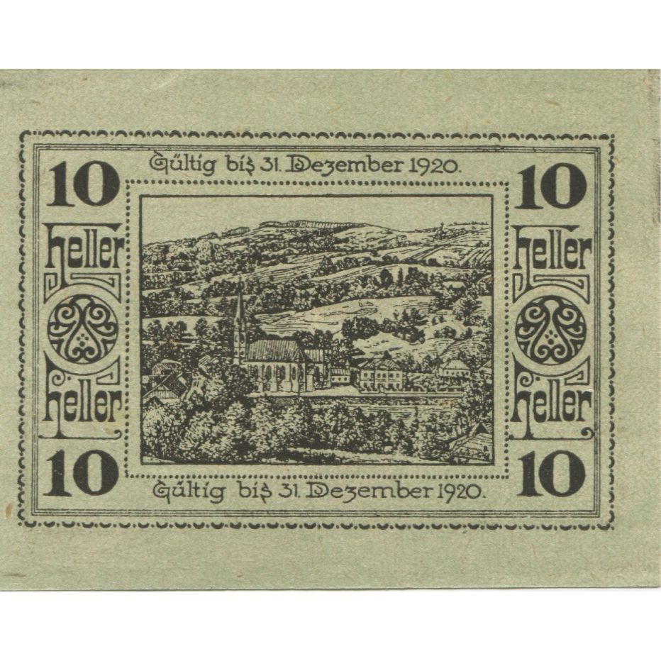 Banknote, Austria, St Ulrich, 10 Heller, paysage, 1920 UNC(63) Mehl:FS 940