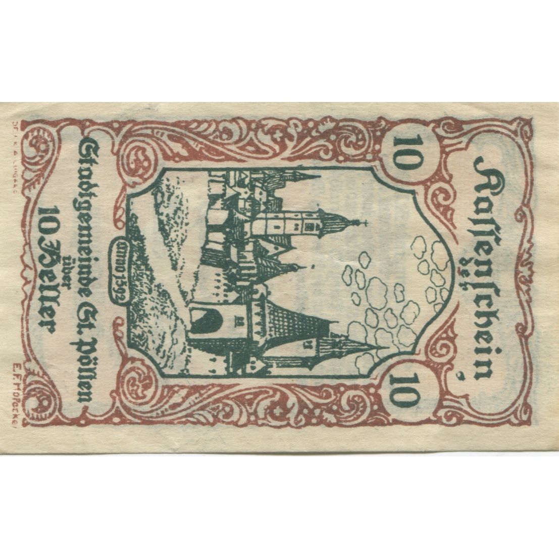 Geldschein, Österreich, St Pölten, 10 Heller, village 1920 UNZ- Mehl:FS 927III