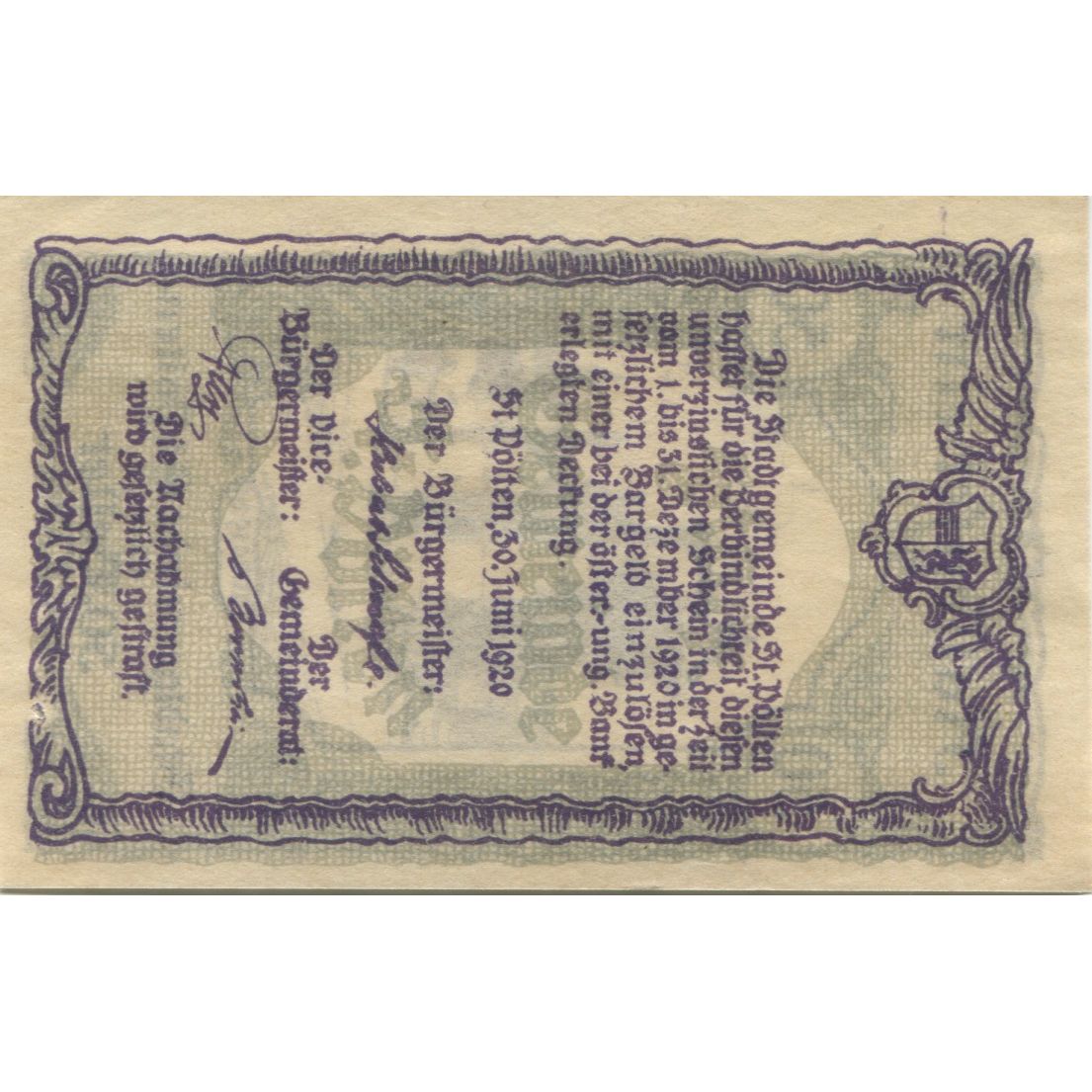Geldschein, Österreich, St Pölten, 50 Heller, village 1920 UNZ- Mehl:FS 927III