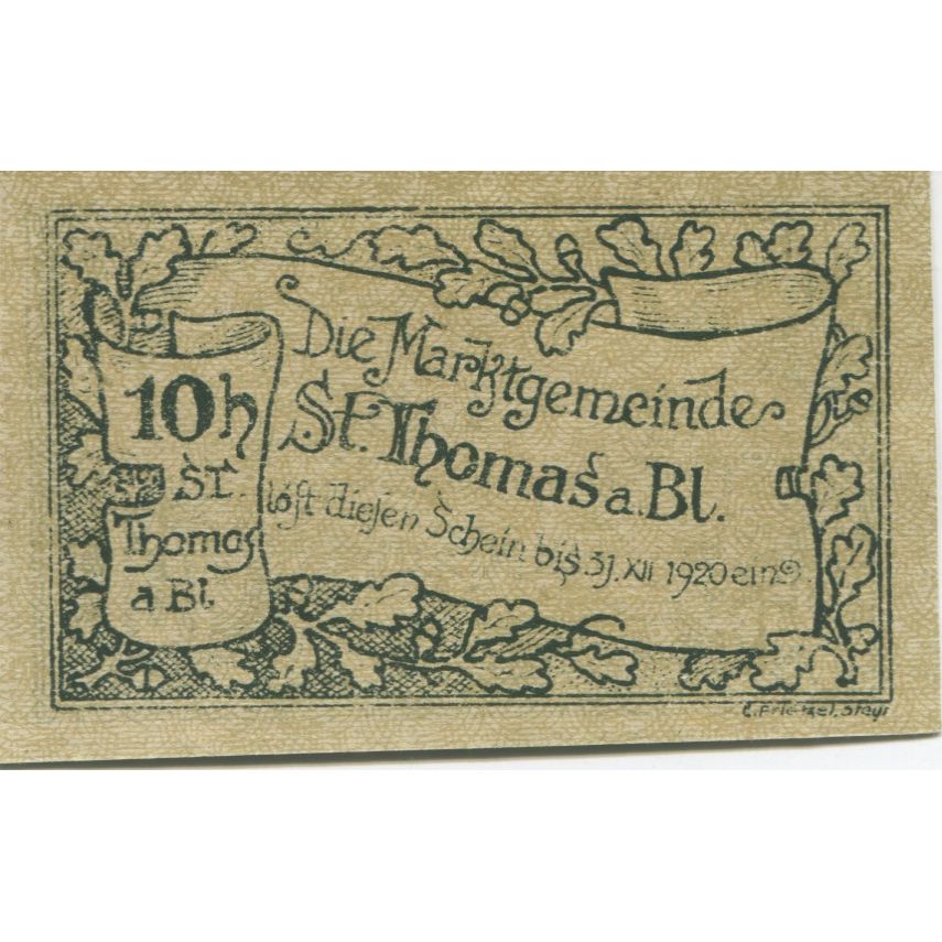 Banconote, Austria, St Thomas, 10 Heller, valeur faciale, 1920 SPL Mehl:FS 938a