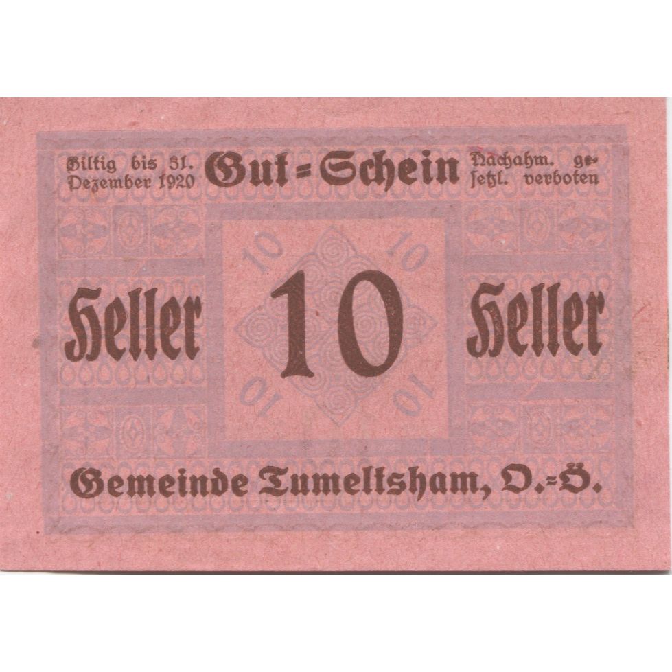 Banconote Austria Tumeltsham 10 Heller, valeur faciale 1920 SPL Mehl:FS 1085IIb