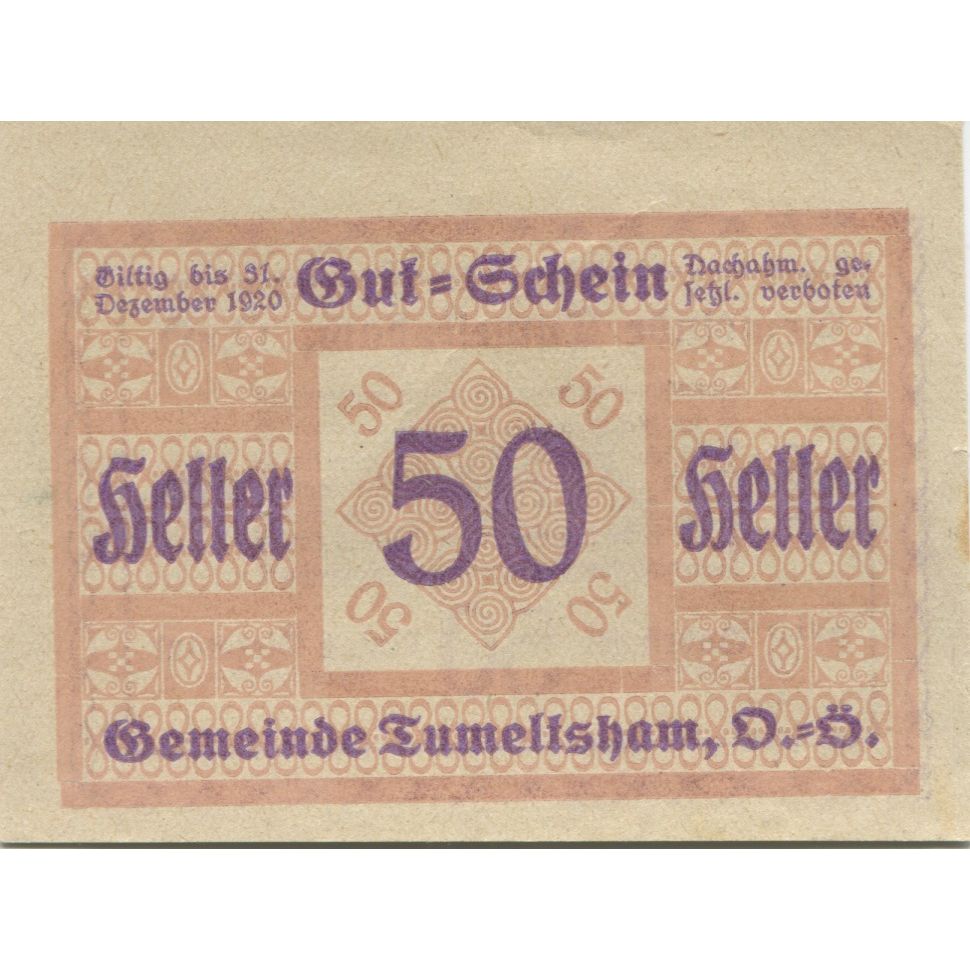 Banknote, Austria, Tumeltsham, 50 Heller 1920 UNC(63) Mehl:FS 1085IIb