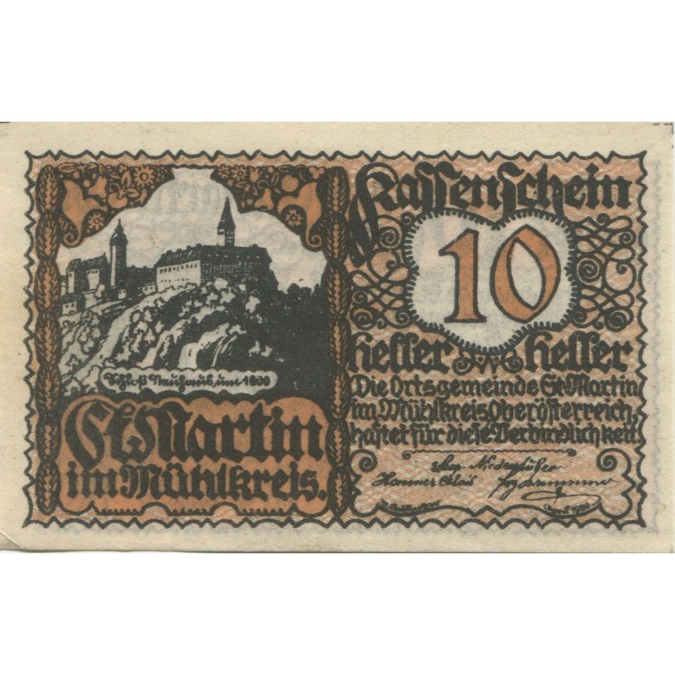 Banknote, Austria, St Martin, 10 Heller, Blason, 1920 UNC(63) Mehl:FS 912a