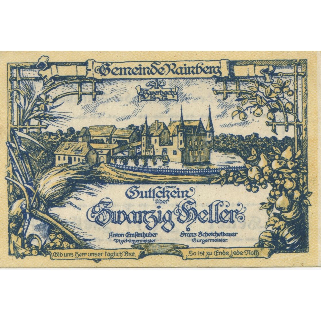 Billet, Autriche, Rainberg, 20 Heller, château 1, 1920-12-31, SPL Mehl:FS 815a