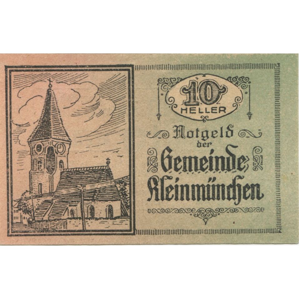 Billet, Autriche, Kleinmünchen, 10 Heller, Eglise 1920-12-31, SPL Mehl:FS 456a