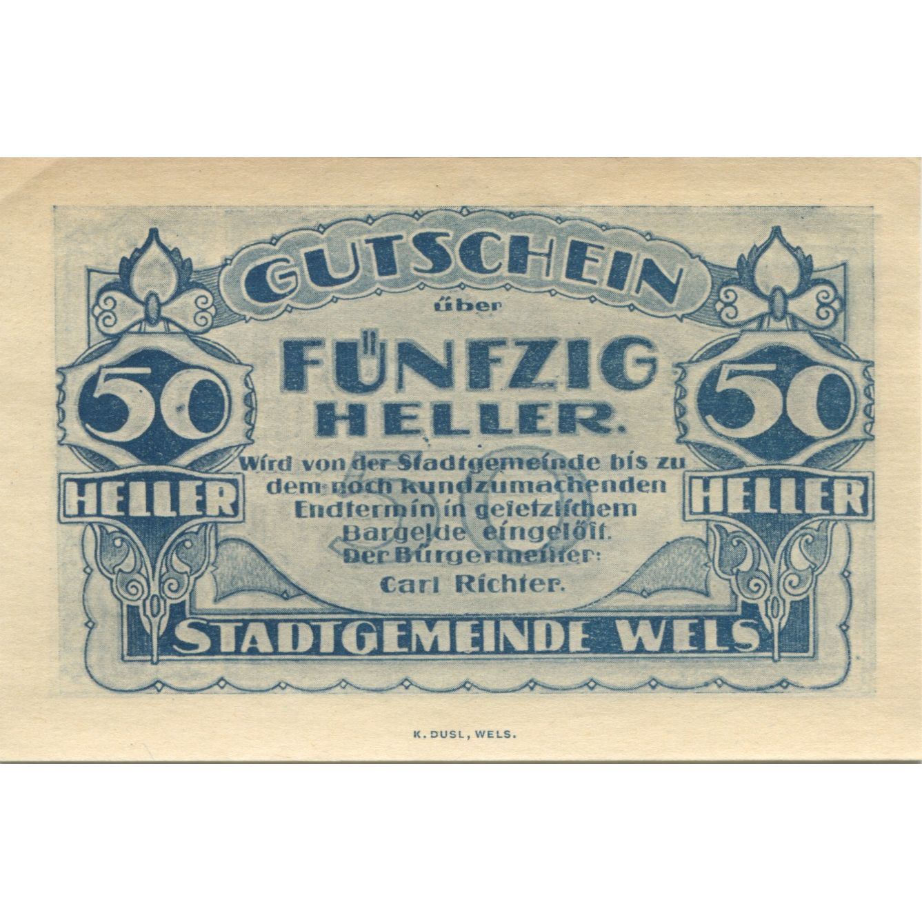 Banknote, Austria, Wels, 50 Heller, Maison, 1920, UNC(63), Mehl:1167II.1