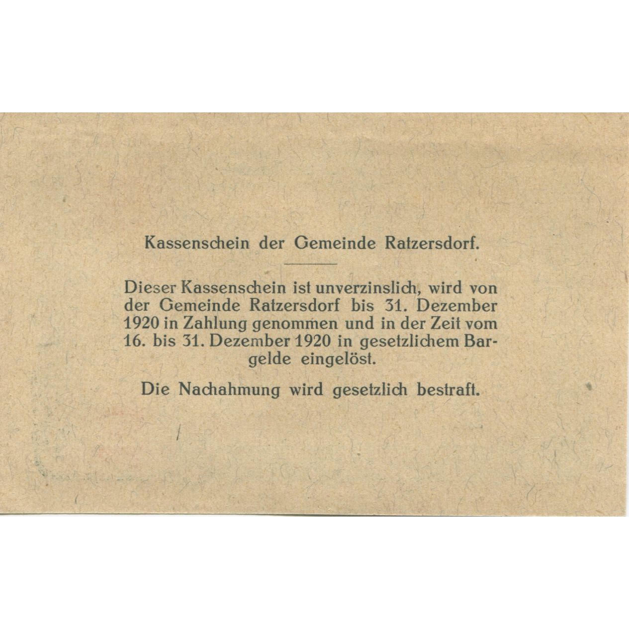 Banknote, Austria, Ratzersdorf, 10 Heller, Monument, 1920, UNC(63), Mehl:FS 822