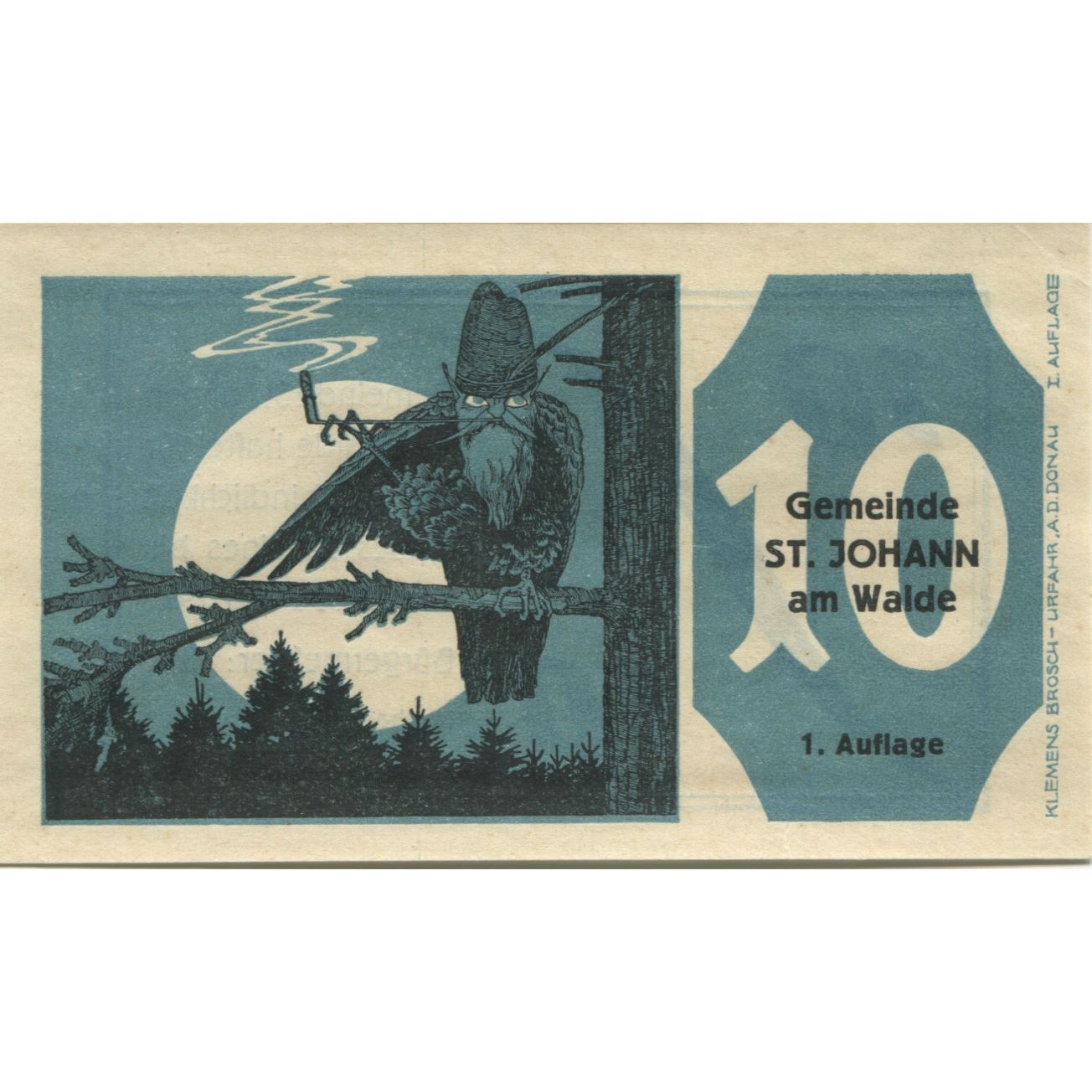 Banknote, Austria, St Johann, 10 Heller, hibou, 1921 UNC(63) Mehl:FS 893a