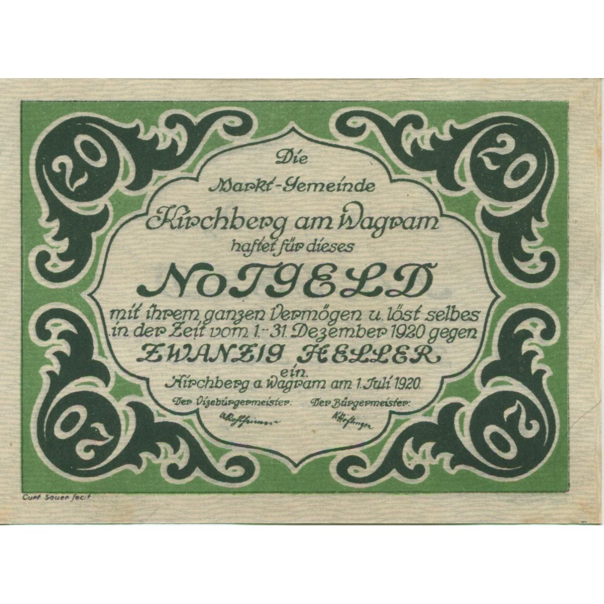 Banconote, Austria, Kirchberg, 20 Heller 1920-12-31 SPL Mehl:FS 439IIa