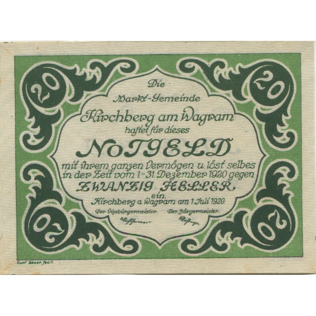 Banconote, Austria, Kirchberg, 20 Heller 1920-12-31 SPL Mehl:FS 439IIa