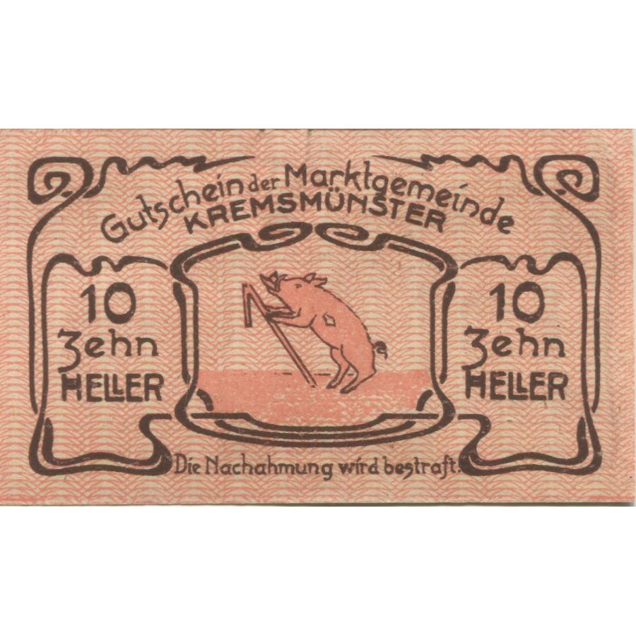 Banknote, Austria, Kremsmunster, 10 Heller, Monument, 1920 UNC(63) Mehl:FS 476Ia