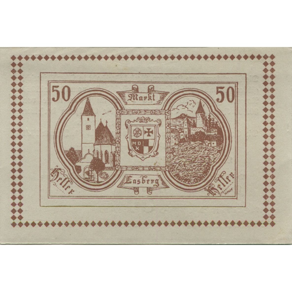Banknote, Austria, Lasberg, 50 Heller, Eglise, 1921, UNC(63) Mehl:FS 505a