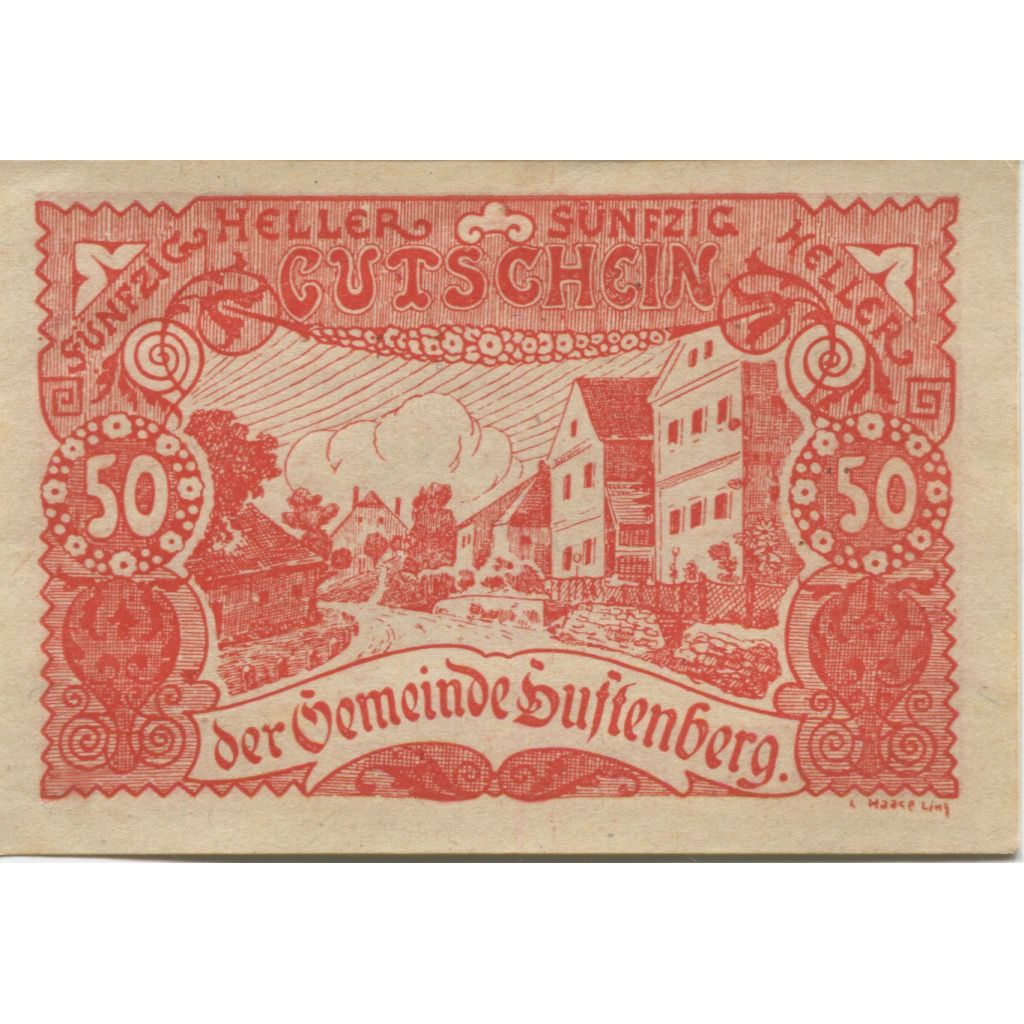 Banknote, Austria, Luftenberg, 50 Heller, rue, 1920 UNC(63) Mehl:FS 570e