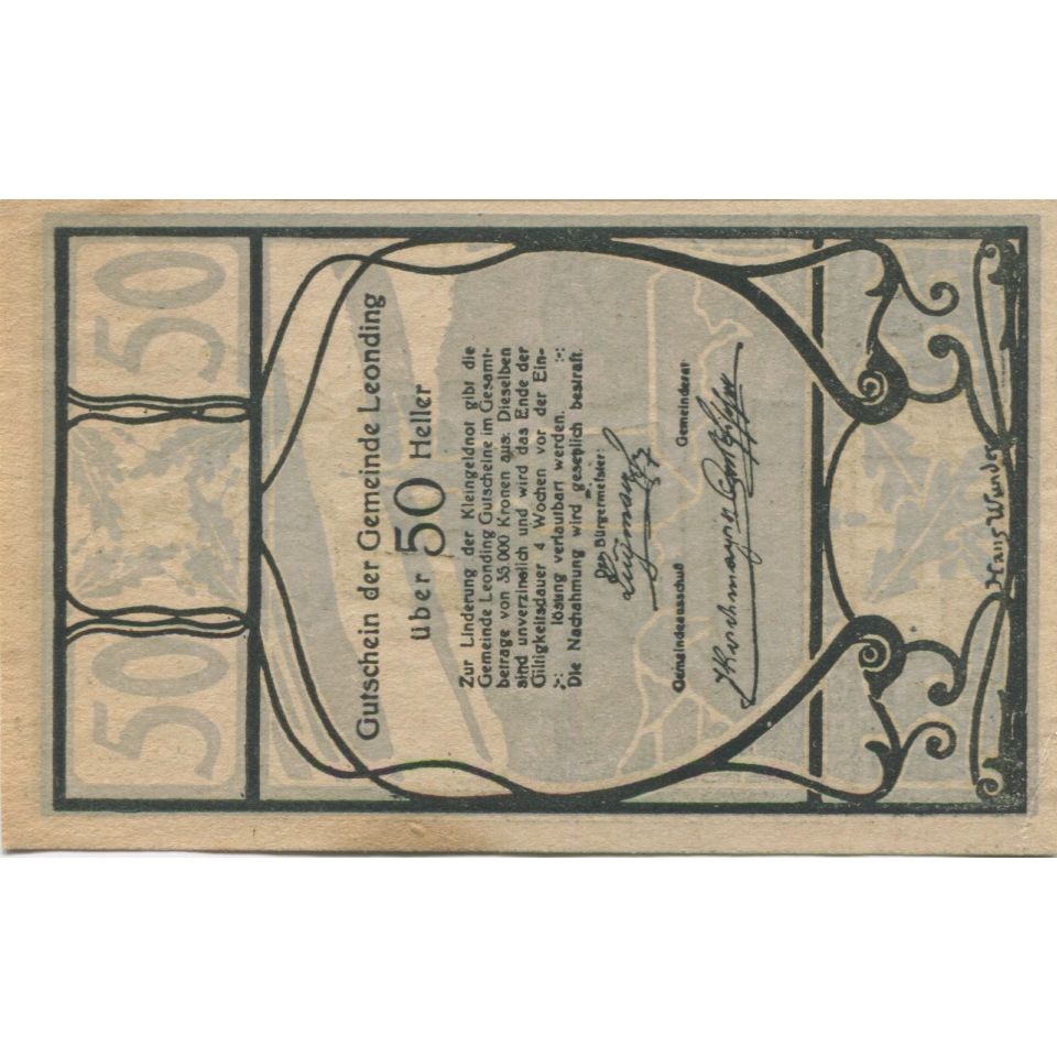Geldschein, Österreich, Leonding, 50 Heller, statue, 1920, UNZ-, Mehl:FS 513a