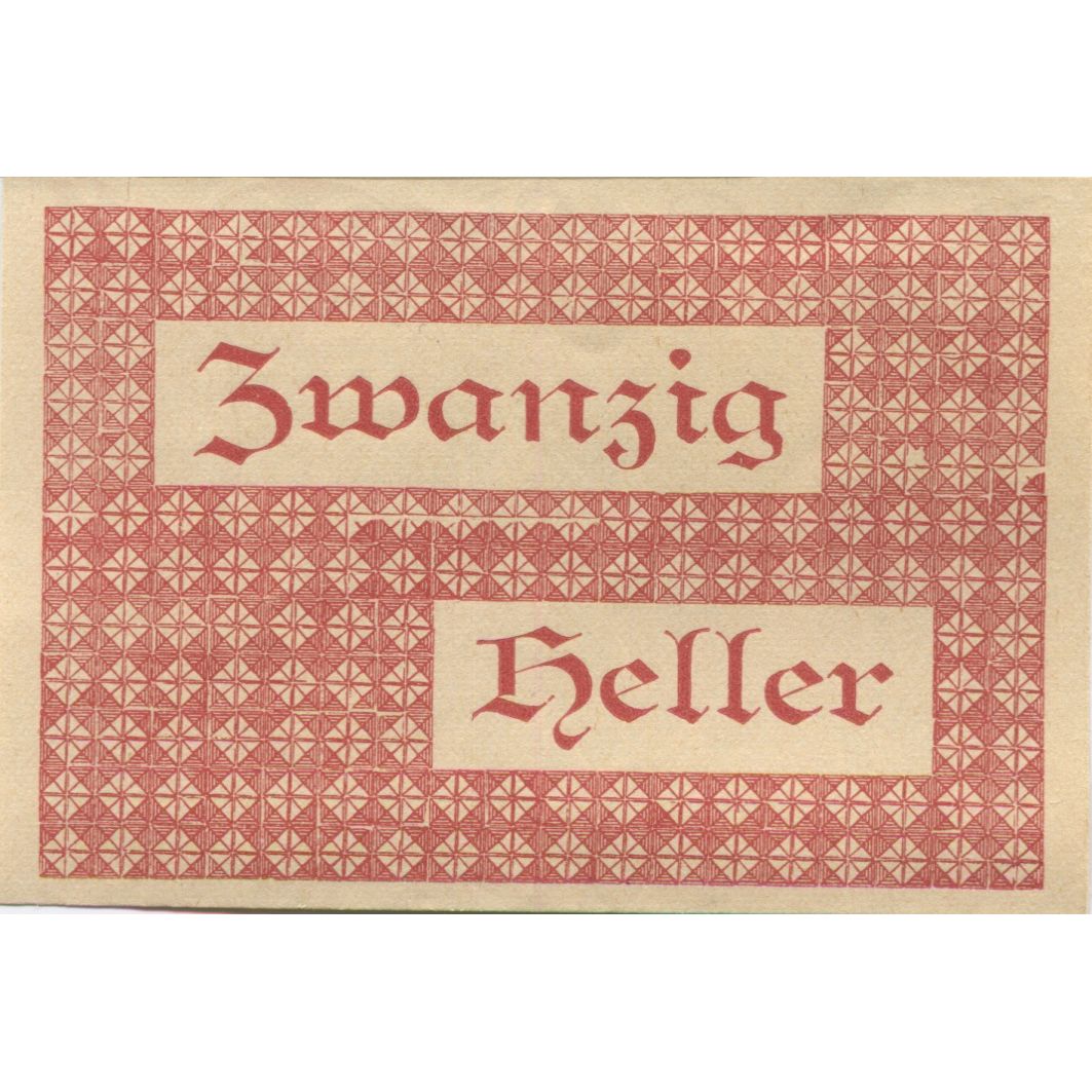 Billete, Austria, Vorderstoder, 20 Heller, Monument, 1920, SC, Mehl:FS 1120