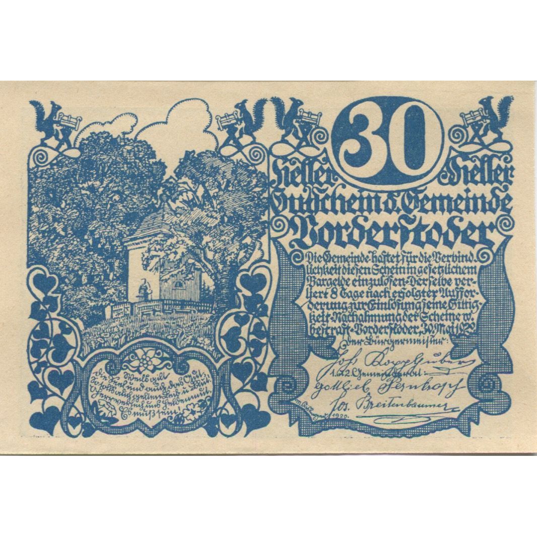 Banknote, Austria, Vorderstoder, 30 Heller, Eglise, 1920, UNC(63), Mehl:FS 1120