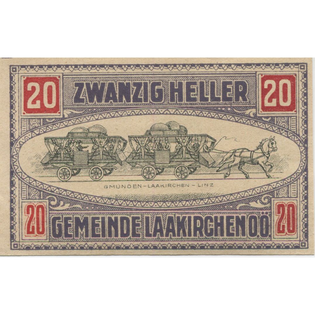 Banknote, Austria, Laakirchen, 20 Heller, personnage, 1920 UNC(63) Mehl:FS 494b