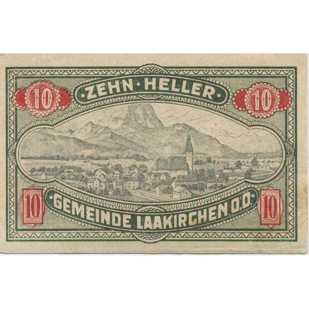 Banknote, Austria, Laakirchen, 10 Heller, paysage, 1920, UNC(63) Mehl:FS 494b