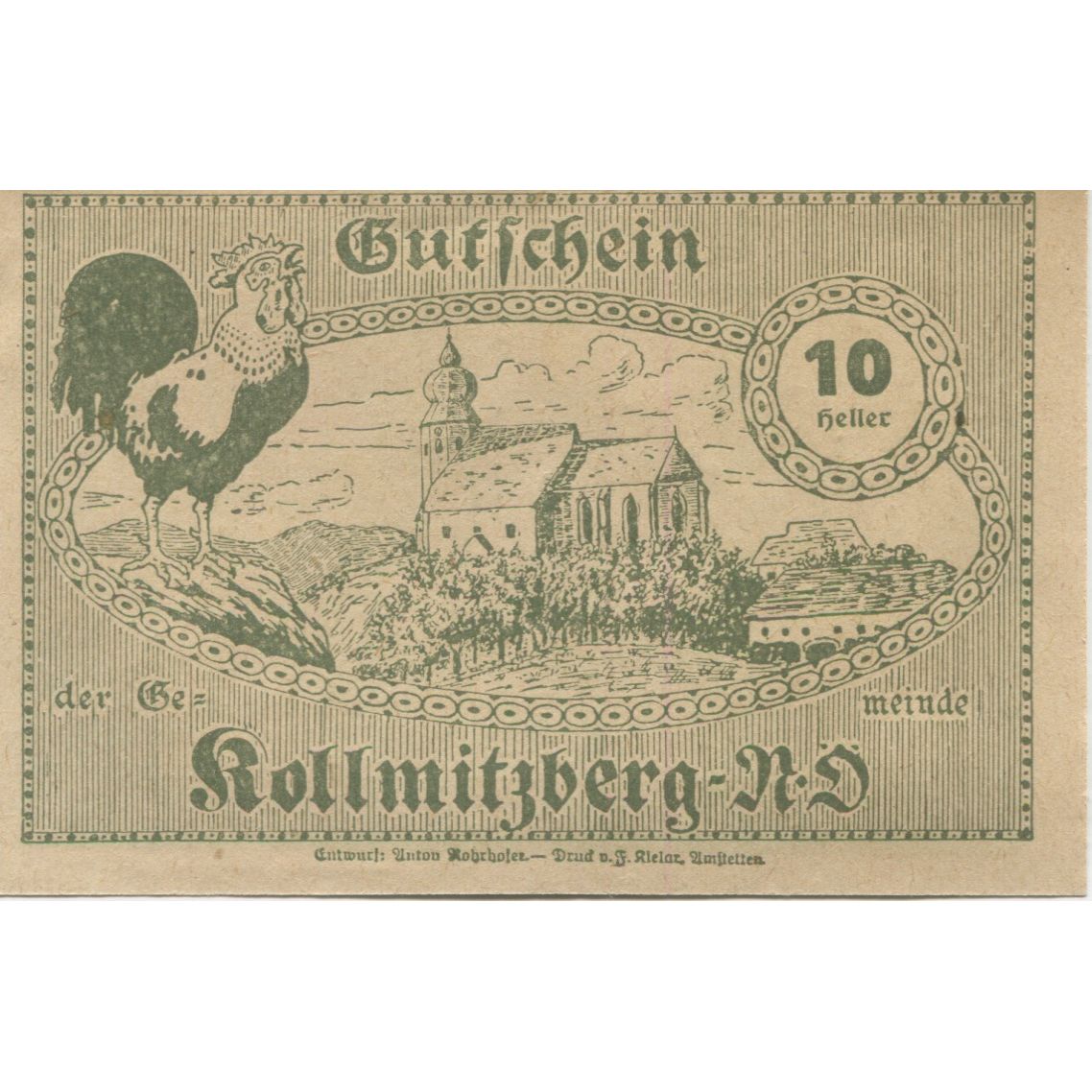 Billete, Austria, Kollmitzberg, 10 Heller, personnage, 1920 SC Mehl:FS 462b