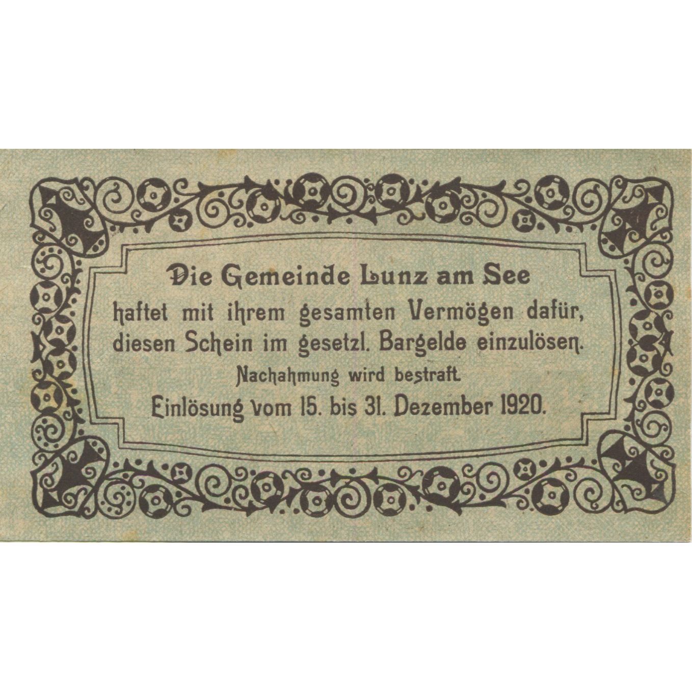 Billete, Austria, Lunz am See, 10 Heller, lac 1920-12-31, SC Mehl:FS 571a