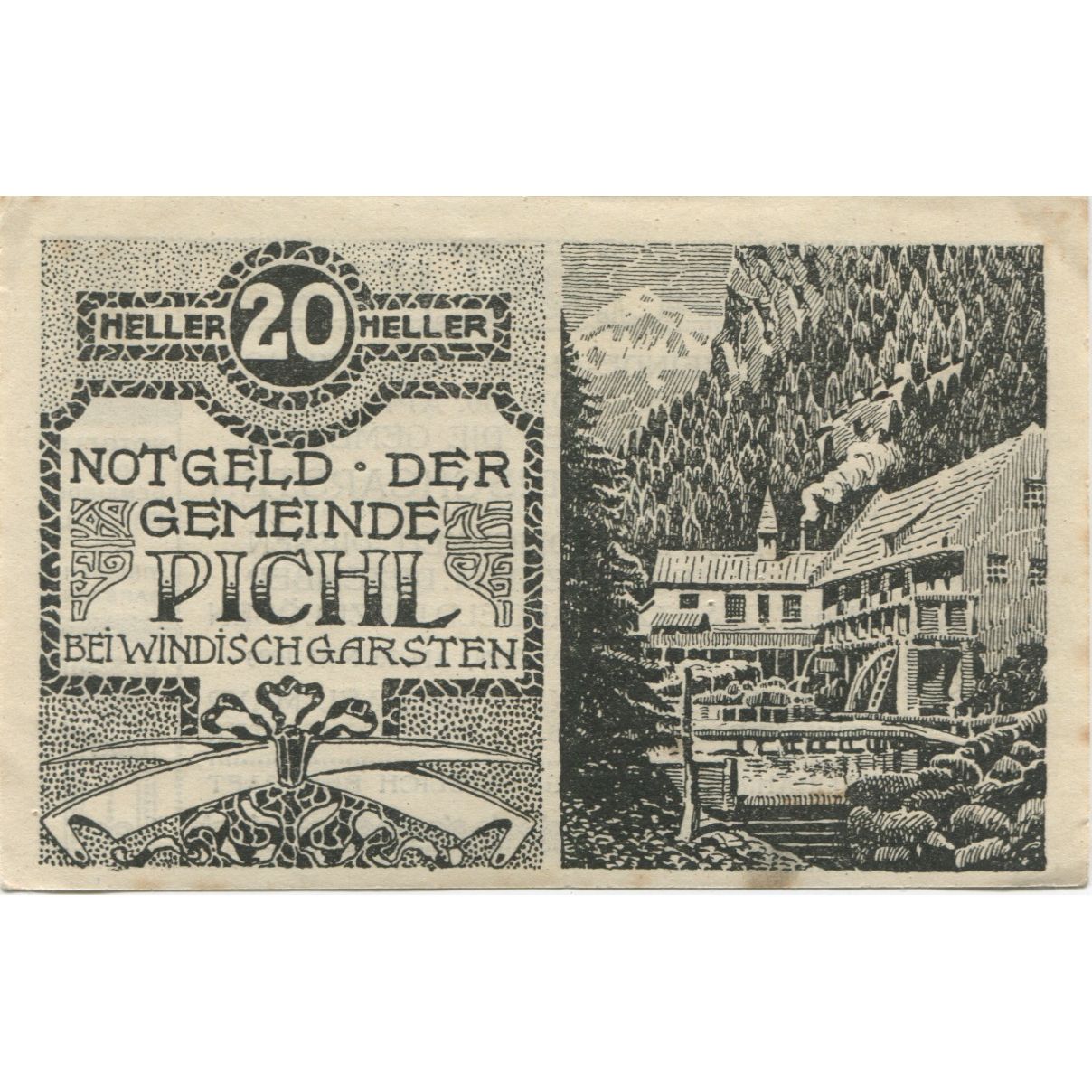 Banknote, Austria, Pichl, 20 Heller, chalet, 1920 AU(55-58) Mehl: FS 748Ig