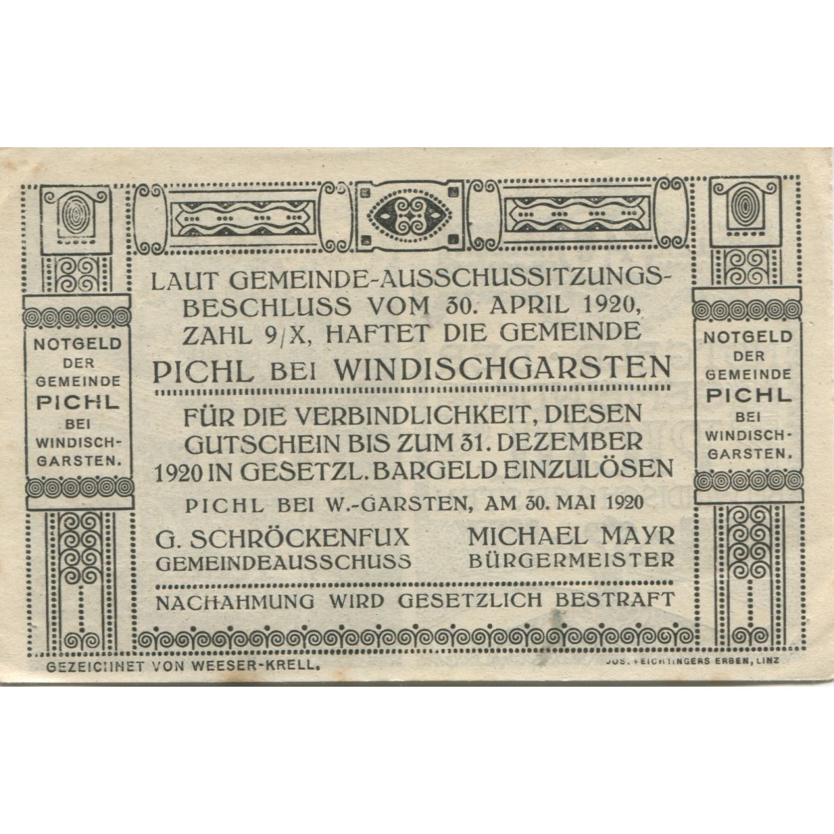 Banknote, Austria, Pichl, 20 Heller, chalet, 1920 AU(55-58) Mehl: FS 748Ig
