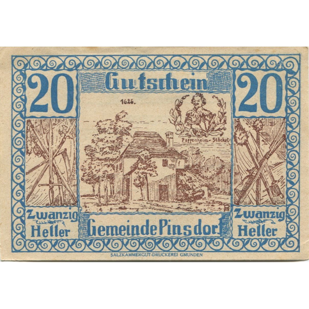 Banknote, Austria, Pinsdorf, 20 Heller, ferme 1920 UNC(63) Mehl: FS 750
