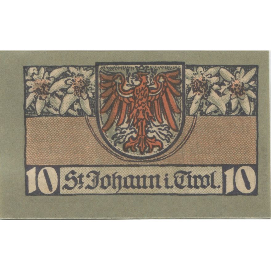 Billete, Austria, St Johann, 10 Heller, Blason 1921-02-28, SC, Mehl:FS 898c