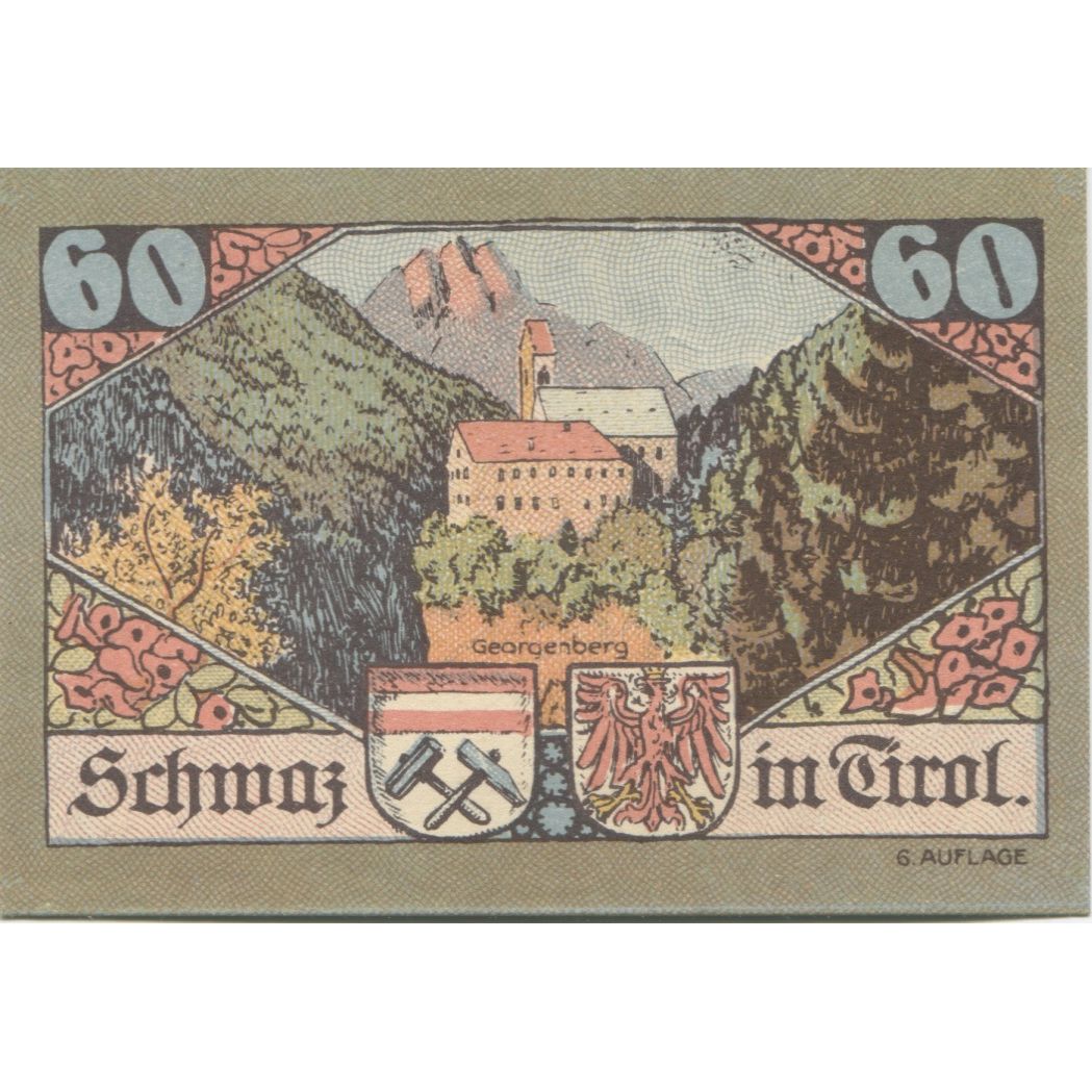 Banknote, Austria, Schwaz, 60 Heller, paysage, 1920 UNC(63) Mehl:FS 983b