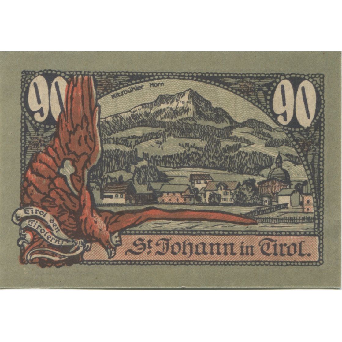 Banconote, Austria, St Johann, 90 Heller, personnage, 1921 SPL Mehl:FS 898a