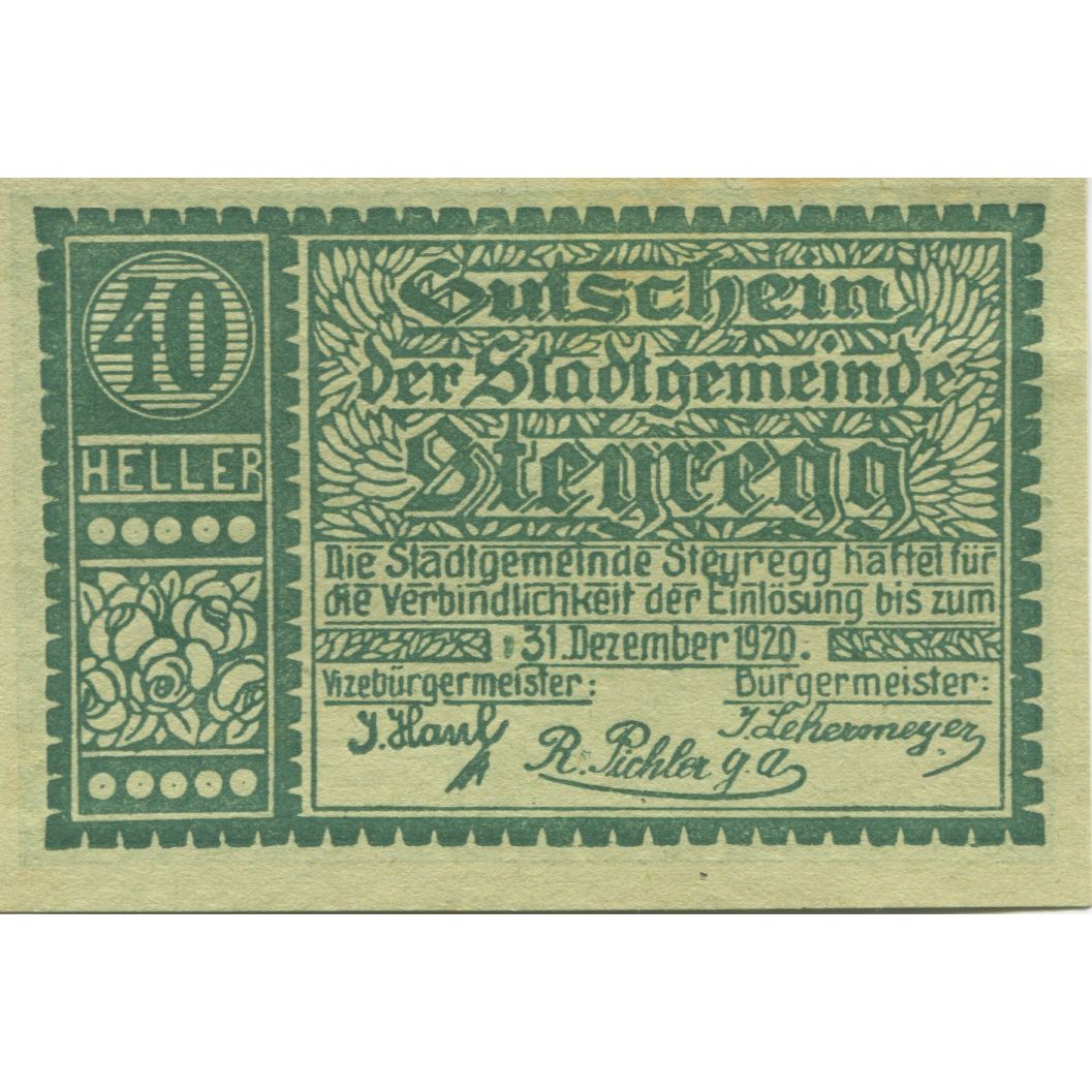 Billete, Austria, Steyregg, 40 Heller, champs 1920-12-31, SC Mehl:FS 1036II