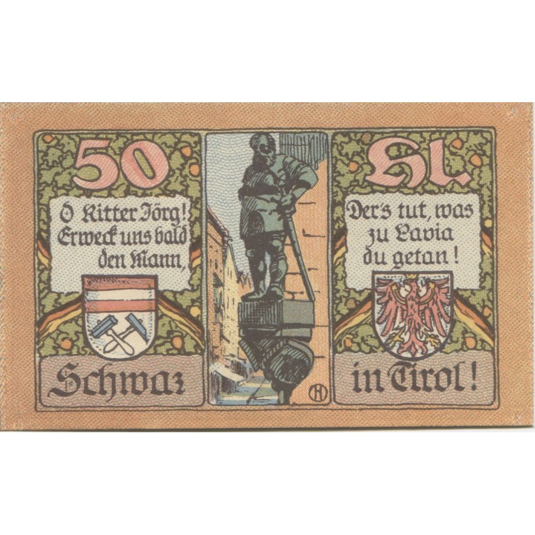 Billete, Austria, Schwaz, 50 Heller, statue, 1920, 1920-12-31, SC, Mehl:FS 983a
