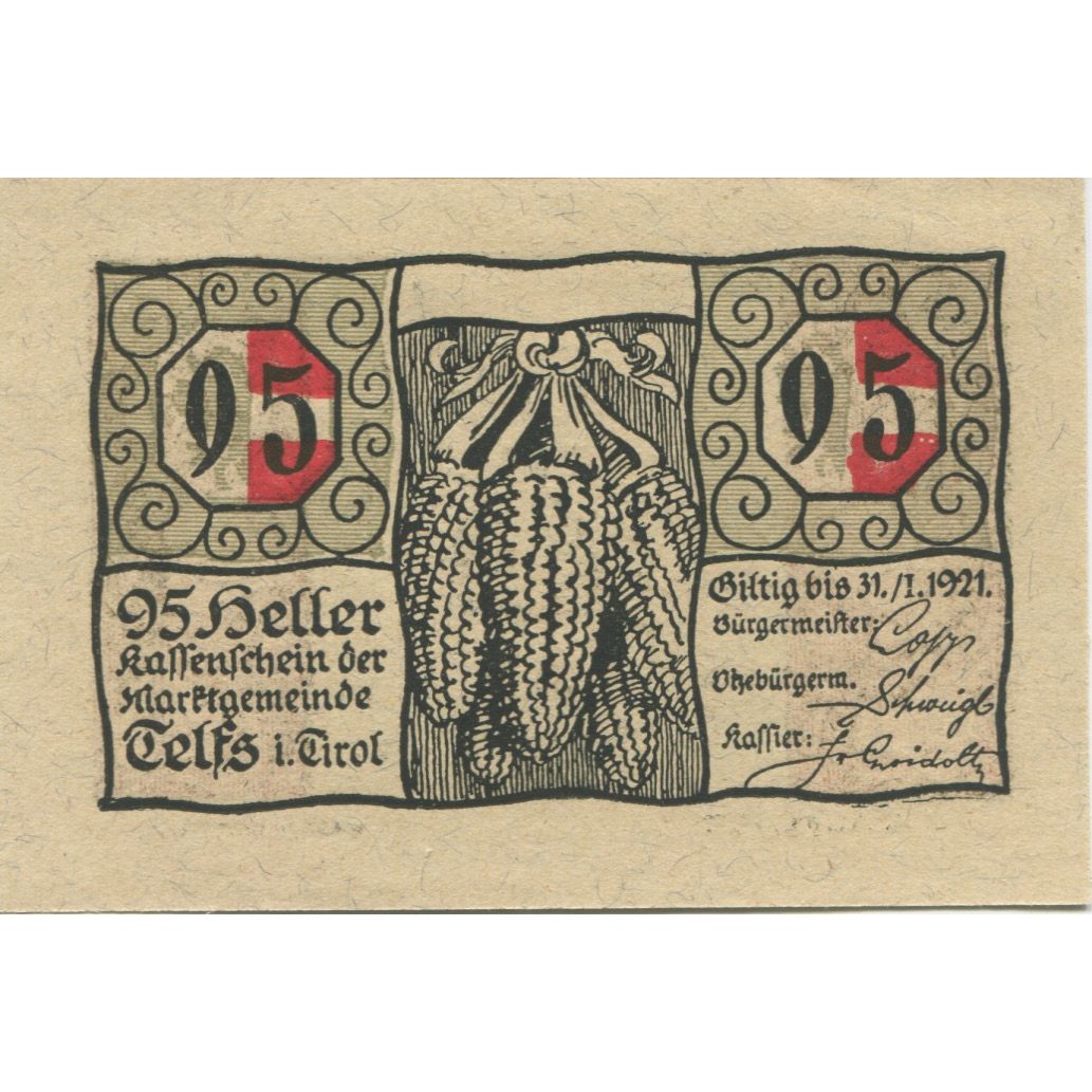 Banconote, Austria, Telfs, 95 Heller, épis 1921-01-31, SPL Mehl:FS 1061a