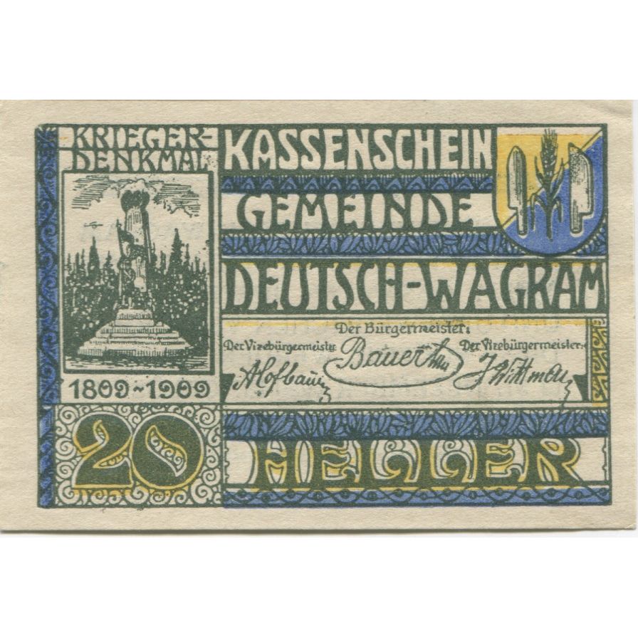 Billete, Austria, Wagram, 20 Heller, Monument, 1920, 1920-12-31, SC, Mehl:121bE