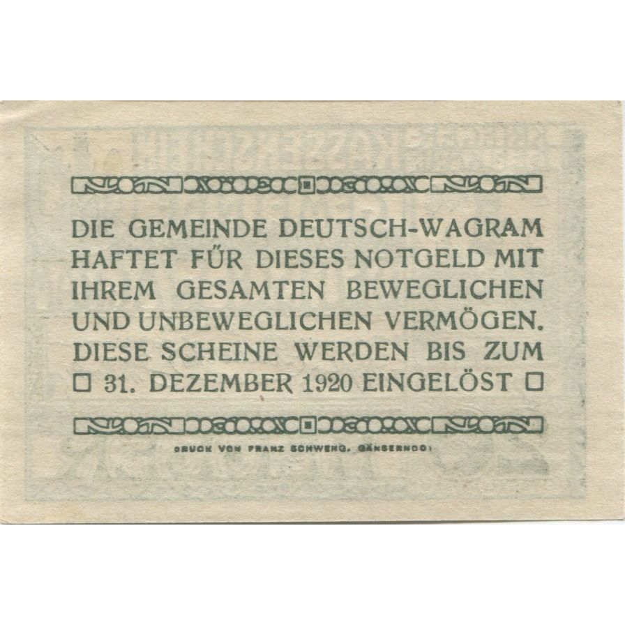 Billete, Austria, Wagram, 20 Heller, Monument, 1920, 1920-12-31, SC, Mehl:121bE