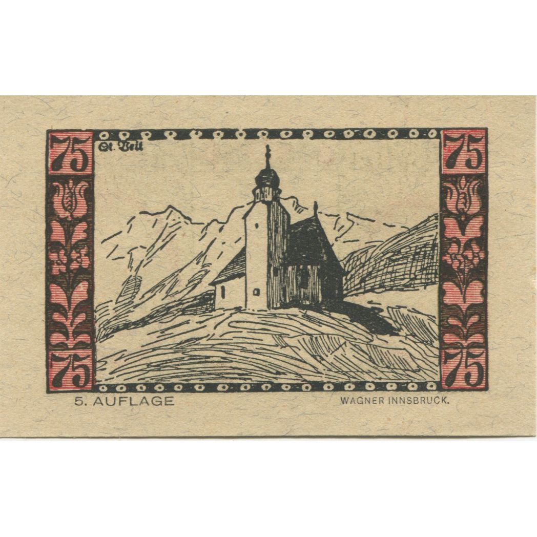 Banknote, Austria, Telfs, 75 Heller, portrait, 1921 UNC(63) Mehl:FS 1061d