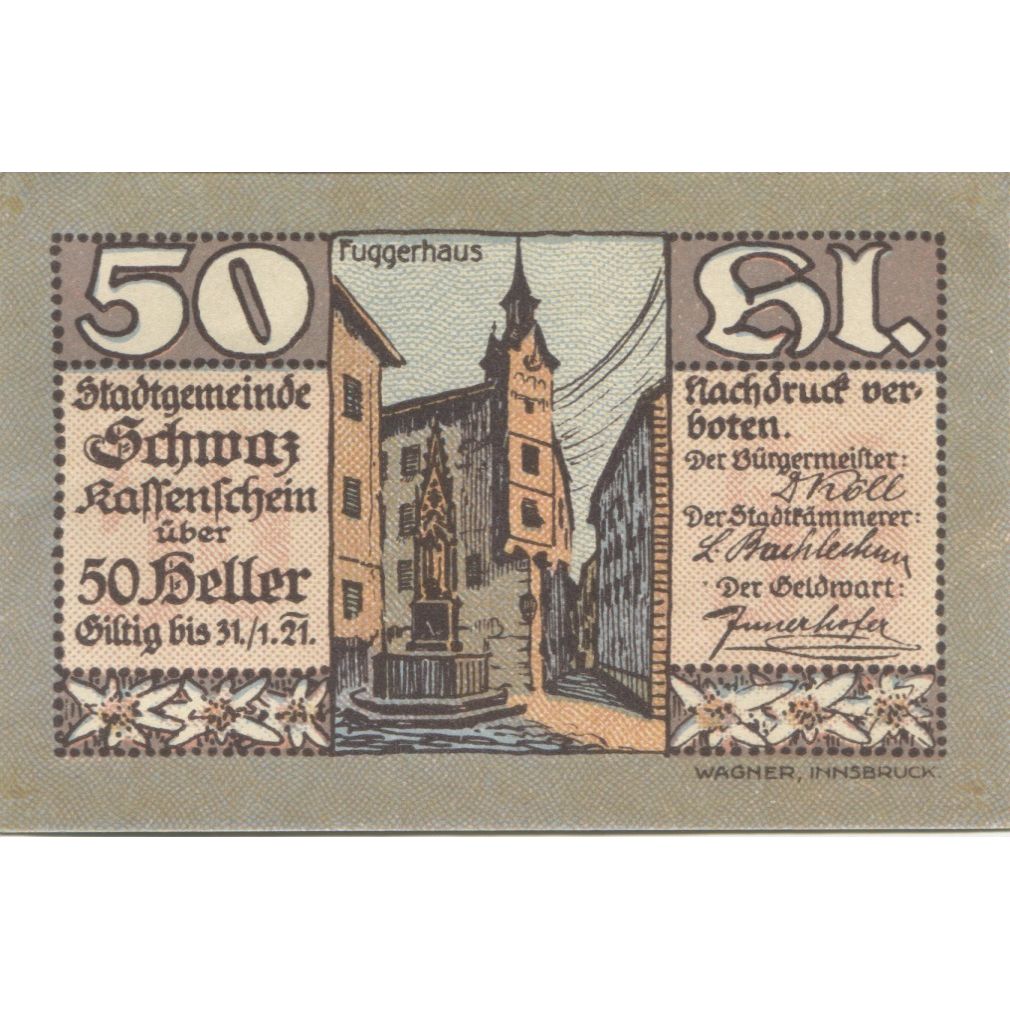 Banconote, Austria, Schwaz, 50 Heller, place 1920-12-31, SPL Mehl:FS 983c