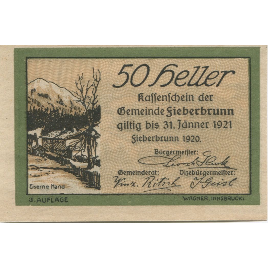 Billete, Austria, Sieberbrunn, 50 Heller, paysage 1921-01-31, SC Mehl:FS 200Ic