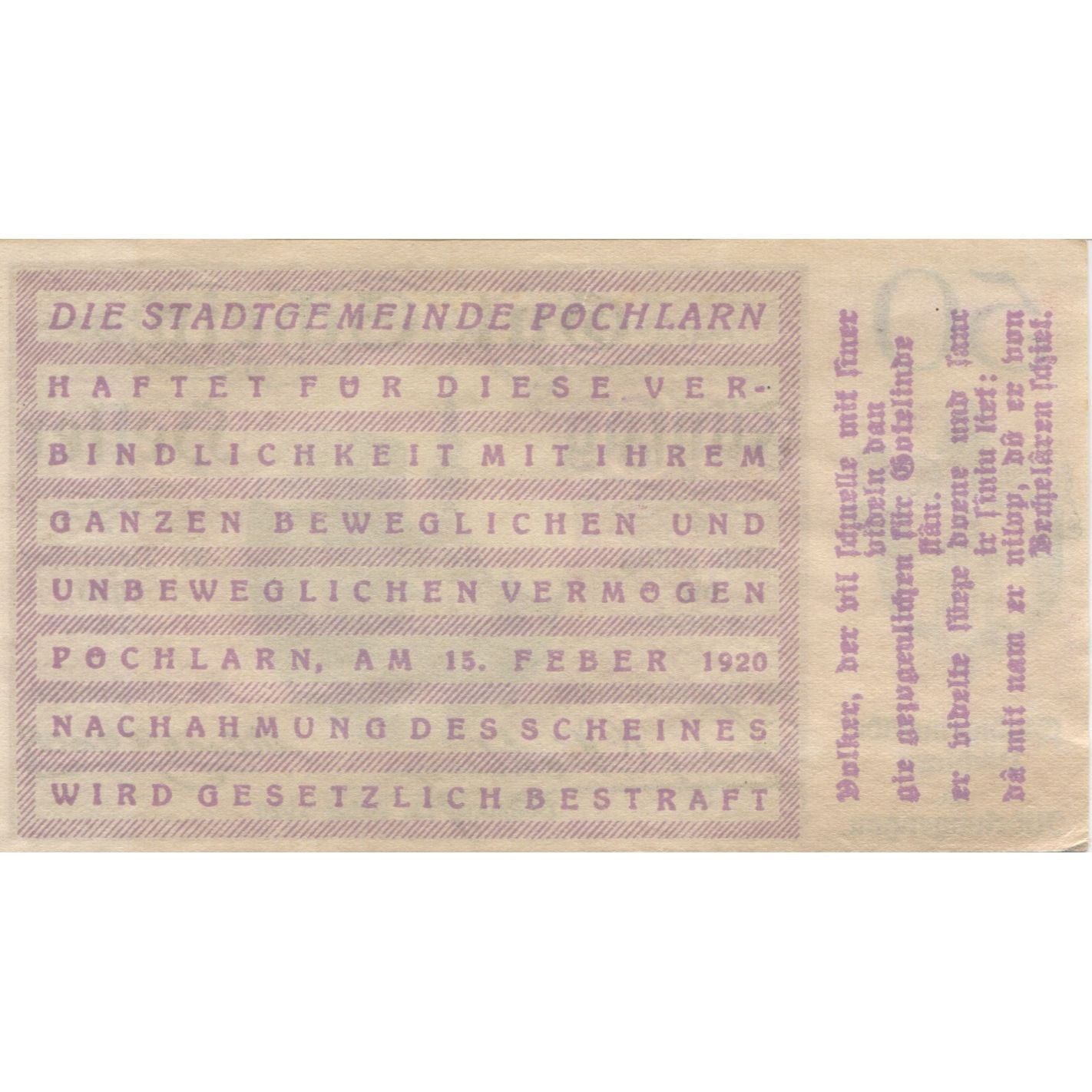 Billete, Austria, Pochlarn, 50 Heller, Eglise 1920-12-31, SC Mehl:FS 755II