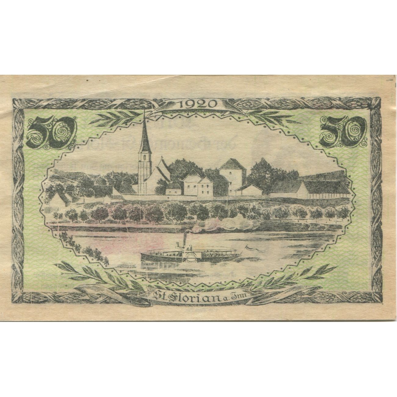 Banknote, Austria, St Florian, 50 Heller, chevalier, 1920 UNC(63) Mehl:FS 881a