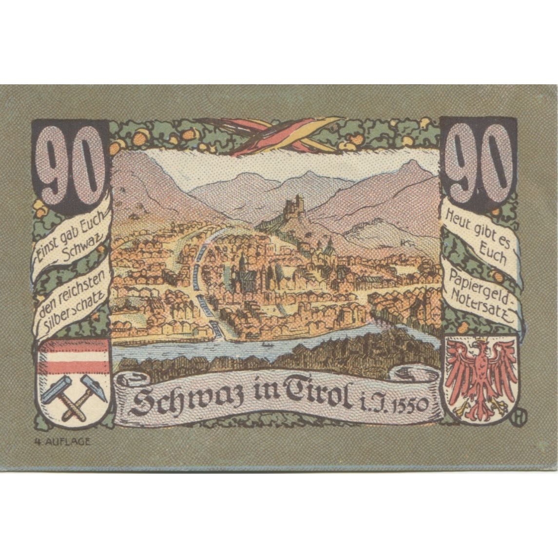Billete, Austria, Schwaz, 90 Heller, rocher, 1920, 1920-12-31, SC, Mehl:FS 983c