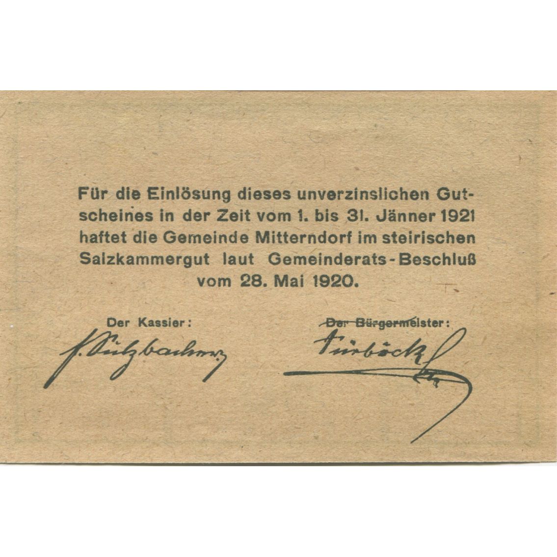 Billete, Austria, Mitterndorf, 50 Heller, montagne, 1920 SC Mehl:FS 621Ia