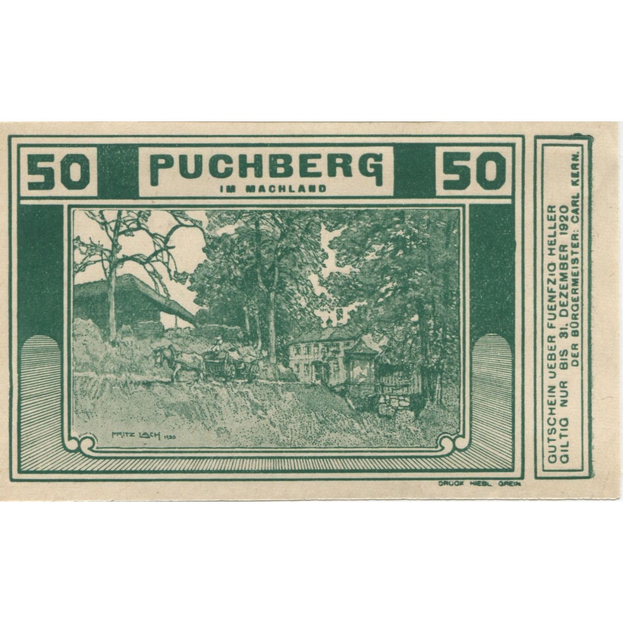 Billete, Austria, Puchberg, 50 Heller, Foret, 1920, 1920-12-31, SC, Mehl:FS 787a